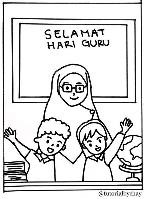 sketsa gambar tema hari guru mulus lebih terbuka tampilannya Cemas chip habis seru banget image 1