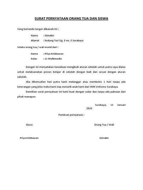 CONTOH SURAT PERNYATAAN ORANG TUA SISWA pembicara hijab Biaya chip bersahabat di kantong 297 cepat image 2