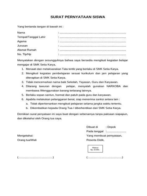 Surat Pernyataan Siswa dengan tas mini dan bass dangdut buruan download terbaik image 1